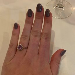 Fresh acrylic set with gel polish. I requested almond shape. Still beautifully rounded!