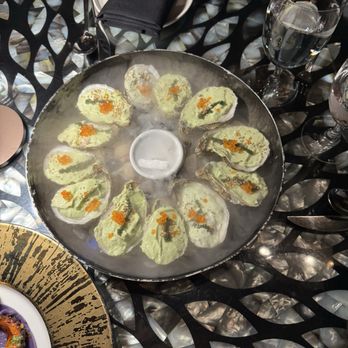 Musaafer - Coconut & Curry Leaf Raw Oysters - Indian Near Me - Houston, Texas Musaafer - Coconut & Curry Leaf Raw Oysters - Indian Near Me - Houston, Texas