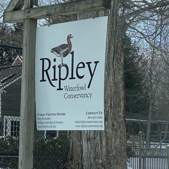 Ripley Waterfowl Conservancy - Sign out front shows hours and contact info - Parks Near Me - Litchfield, Connecticut