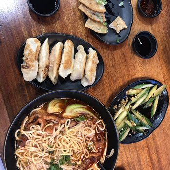 The Arch Noodle House - Szechuan broth soup, pan fried dumpling, Asian cucumber salad, and scallion pancakes. - Noodles Near Me - Hamilton, Ontario The Arch Noodle House - Szechuan broth soup, pan fried dumpling, Asian cucumber salad, and scallion pancakes. - Noodles Near Me - Hamilton, Ontario