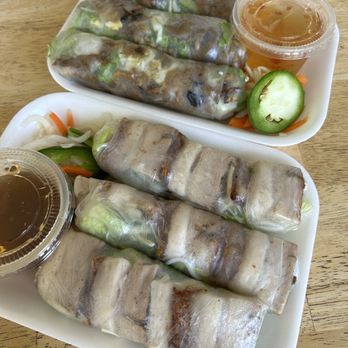 Pickle Banh Mi - Long Beach - crispy pork spring rolls made to order! also the grilled pork spring roll. they both have the crispy fried eggroll inside too - Vietnamese Near Me - Long Beach, California