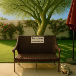A memorial bench for my Grandma below my Palo Verde tree, framed with my new turf A memorial bench for my Grandma below my Palo Verde tree, framed with my new turf