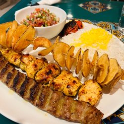 Termeh Cafe Restaurant - Lamb, chicken, saffron rice, potato, salad.