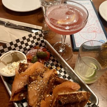 Calicraft Upstairs - Smoked salmon waffle, Tokyo Cosmo, tequila with lime - Cocktail Bars Near Me - Walnut Creek, California