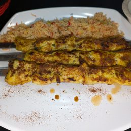 Chicken kabobs with rice