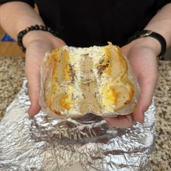 County Farm Bagels - Parmesan cheese bagel with egg bacon and cheese, and scallion cream cheese - Sandwiches Near Me - Wheaton, Illinois