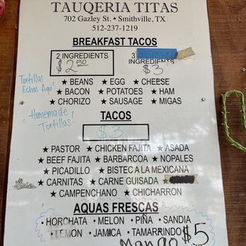 Taqueria Titas - Menu - Tacos Near Me - Smithville, Texas