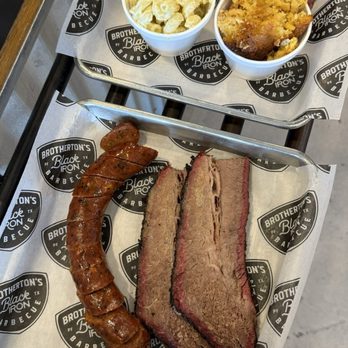 Brotherton's Black Iron Barbecue - 2 Meat Plate: Brisket, Housemade Jalapeno Cheddar Sausage, Ribs, Coleslaw, Tater Tot Casserole, Green Chili Mac n Cheese, Cream Corn - Barbeque Near Me - Pflugerville, Texas Brotherton's Black Iron Barbecue - 2 Meat Plate: Brisket, Housemade Jalapeno Cheddar Sausage, Ribs, Coleslaw, Tater Tot Casserole, Green Chili Mac n Cheese, Cream Corn - Barbeque Near Me - Pflugerville, Texas