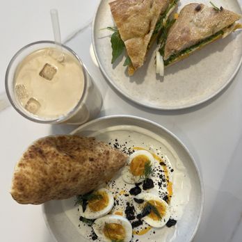Jadu - Breakfast Sammy, Turkish eggs, cardamom latte - Wine Bars Near Me - Boston, Massachusetts