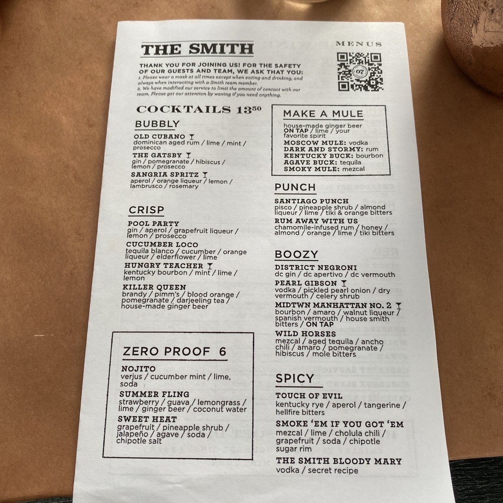 The Smith - Menu - New American Near Me - Washington, DC, District of Columbia