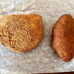 Portuguese shrimp rissois on left and cod fritter on right