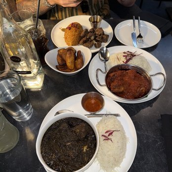 The Continent DC - Cassava Leaf Soup, Red Stew W/Chicken, and Grilled Beef Suya Entree - African Near Me - Washington, DC, District of Columbia