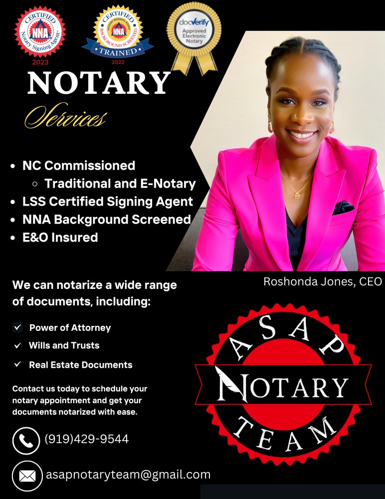 ASAP NOTARY TEAM Updated August 2024 501 Patetown Rd, Goldsboro