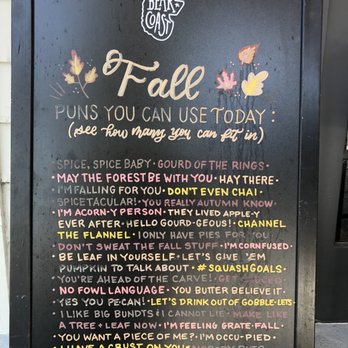 Bear Coast Coffee - Fall puns board outside the coffee shop door - Coffee & Tea Near Me - Dana Point, California Bear Coast Coffee - Fall puns board outside the coffee shop door - Coffee & Tea Near Me - Dana Point, California