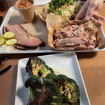 Hometown Bar-B-Que - Broccoli, brisket, pulled pork, beans, and yuca with slaw on top - Barbeque Near Me - Miami, Florida Hometown Bar-B-Que - Broccoli, brisket, pulled pork, beans, and yuca with slaw on top - Barbeque Near Me - Miami, Florida