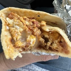 Lenchaz Taqueria - Chorizo, eggs, beans, and cheese breakfast burrito.