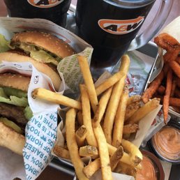 Cheddar (no bacon) uncle burger & Habanero chicken burger combos w/ reg & sweet potato fries Cheddar (no bacon) uncle burger & Habanero chicken burger combos w/ reg & sweet potato fries