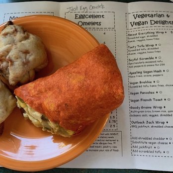 Yumzio Bistro - 2 vegan pepperoni rolls and half a toful scramble wrap with vegan menu. - Breakfast & Brunch Near Me - Greensburg, Pennsylvania