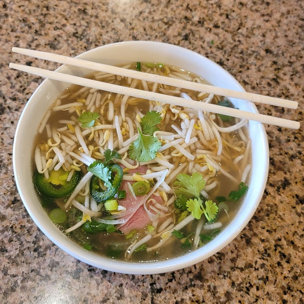 This is the P3 - Steak Pho, topped with bean sprouts and jalapeños.