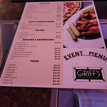 Griffs Bar & Billiards - Menu (Mar 2023) - Pool Halls Near Me - Las Vegas, Nevada Griffs Bar & Billiards - Menu (Mar 2023) - Pool Halls Near Me - Las Vegas, Nevada
