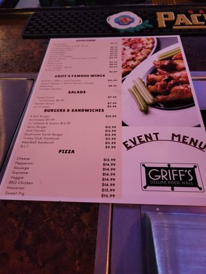 Menu photo 3 Griffs Bar & Billiards Las Vegas, NV