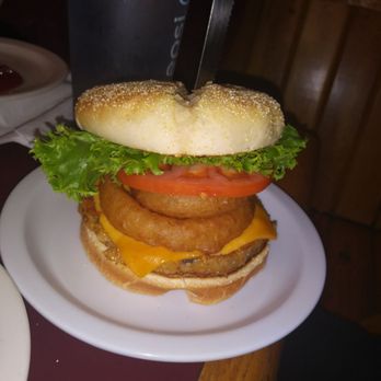 Big Jud's - Single cheeseburger with barbecue sauce onion rings California setup - Burgers Near Me - Rexburg, Idaho