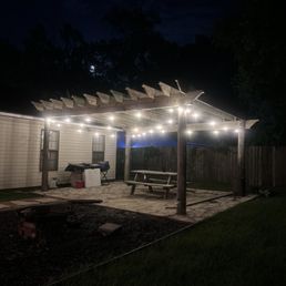 four day job and he got it done in three. This a 20x17 ft pergola. Did not cut any corners and made a great attraction.
