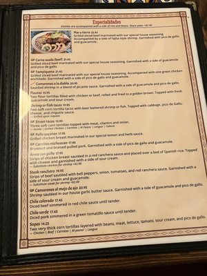 Menu photo 2 La Casita Restaurant Palm Desert, CA