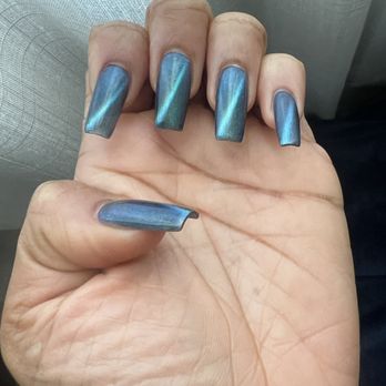 Unik Nail Spa - "cat-eye" set with single line by magnet on each nail vs. all over magnet affect I described before and after with pics/video example - Nail Salons Near Me - Riverside, California