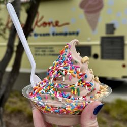 Chocolate soft serve with toppings