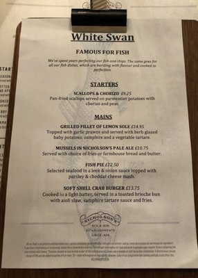 Menu photo 1 The White Swan London, XGL Menu photo 1 The White Swan London, XGL