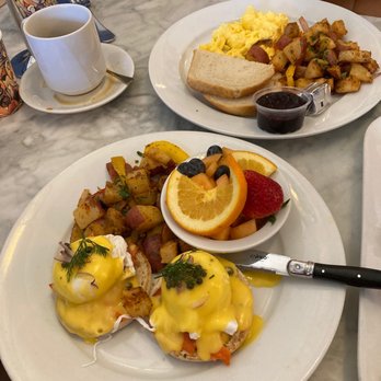 Immigrant Son Caffe - Smoked salmon with English muffin potatoes and fresh fruit. - New American Near Me - Ventura, California