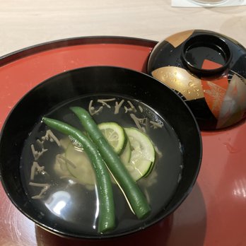 Kado No Mise - Dish #3: Suimono
Clear dashi broth with hamo, zucchini, junsai, haricot vert, and yuzu. - Sushi Bars Near Me - Minneapolis, Minnesota Kado No Mise - Dish #3: Suimono
Clear dashi broth with hamo, zucchini, junsai, haricot vert, and yuzu. - Sushi Bars Near Me - Minneapolis, Minnesota