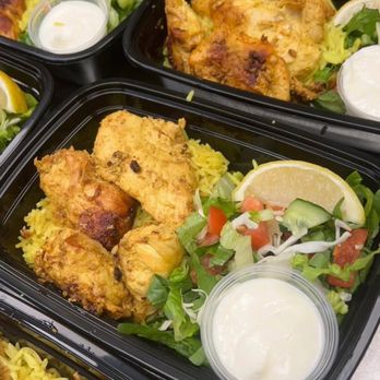 Mandi Xpress - Chicken kabob with Hummus, Salad, garlic sauce and Bryani rice. - Coffee & Tea Near Me - Riverside, California
