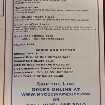 Cocina Mexico - Take Out Menu March 2024 - Mexican Near Me - Pleasanton, California
