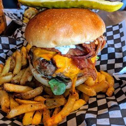 Aporkalypse Now - 3 strips of bacon, chunky double smoked bacon, cheddar, smoked provolone, and horseradish mayo
