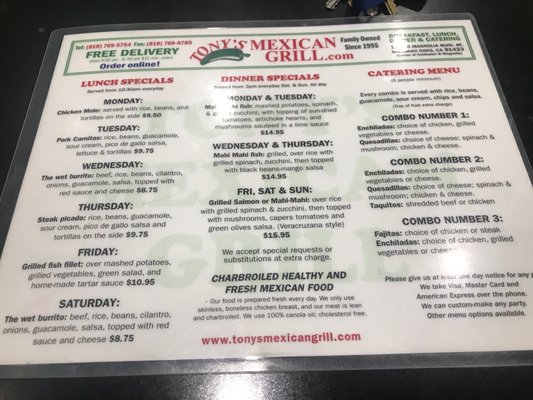 Menu photo 4 Tony's Mexican Grill Sherman Oaks, CA