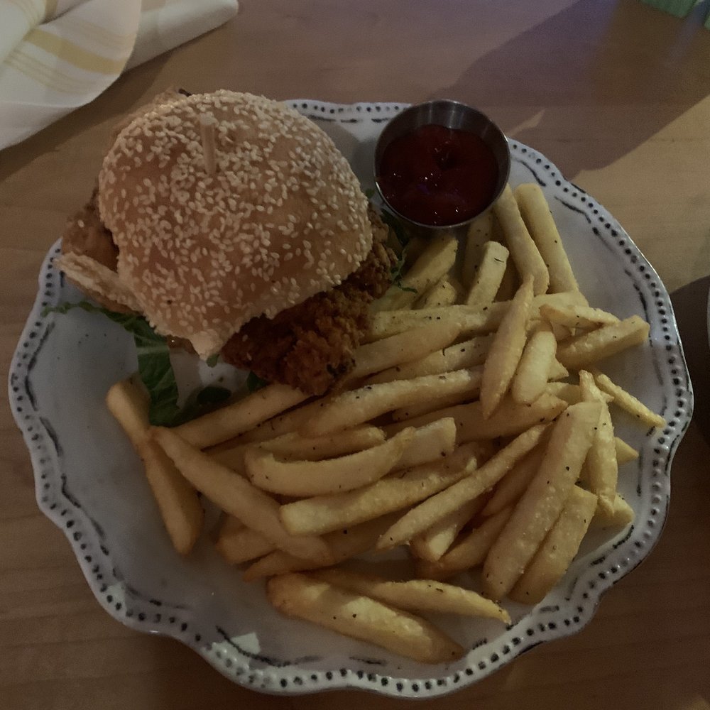 Dove + Deer - Infamous Chicken sandwich, served with French style seasoned herb fries - Cocktail Bars Near Me - Albany, New York Dove + Deer - Infamous Chicken sandwich, served with French style seasoned herb fries - Cocktail Bars Near Me - Albany, New York