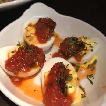 Yard House - deviled eggs with tomato sauce and bacon!! - New American Near Me - Honolulu, Hawaii Yard House - deviled eggs with tomato sauce and bacon!! - New American Near Me - Honolulu, Hawaii