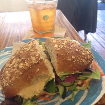 Good Karma Cafe - Veggie Delight Sandwich (lots of bread!) and decaf seasonal flavor iced tea - Coffee & Tea Near Me - Philadelphia, Pennsylvania