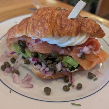 Caffe Central - Lox crossiant (lox, hard cooked egg, avocado, cucumber, capers, red onion) The Lox - Coffee & Tea Near Me - Burlingame, California Caffe Central - Lox crossiant (lox, hard cooked egg, avocado, cucumber, capers, red onion) The Lox - Coffee & Tea Near Me - Burlingame, California