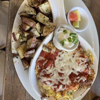 First Awakenings - Joaquin Yahoo with Sour Cream on the side plus fruit instead of English muffin - Breakfast & Brunch Near Me - Monterey, California