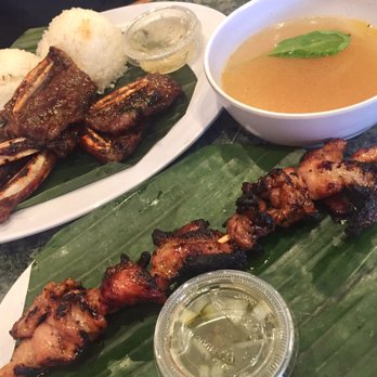 Manila Sunset - Korean BBQ & pork BBQ skewer with a side of sinigang soup. - Filipino Near Me - Tukwila, Washington Manila Sunset - Korean BBQ & pork BBQ skewer with a side of sinigang soup. - Filipino Near Me - Tukwila, Washington