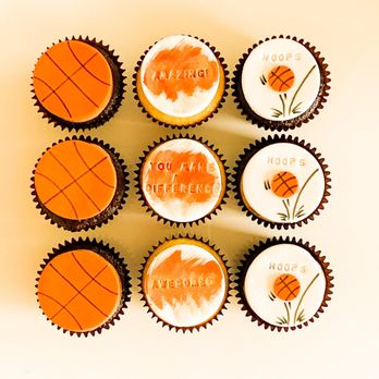 Eviedoodles Kitchen - Simple chocolate and vanilla cupcakes with custom made basketball fondant toppers - Desserts Near Me