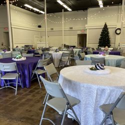 Cosmic Event Rentals - We set up your event, whether or not you're renting from us!
(We supply tables, tablecloths, similar chairs, and bar pictured here.)