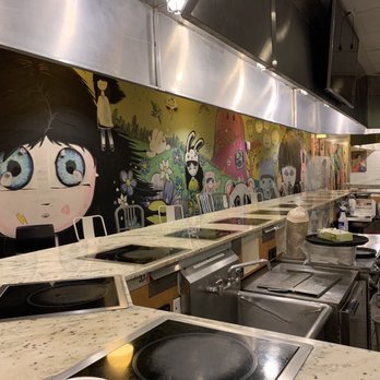 Cal Shabu - Costa Mesa - a kitchen with a mural on the wall - Japanese Near Me - Costa Mesa, California Cal Shabu - Costa Mesa - a kitchen with a mural on the wall - Japanese Near Me - Costa Mesa, California