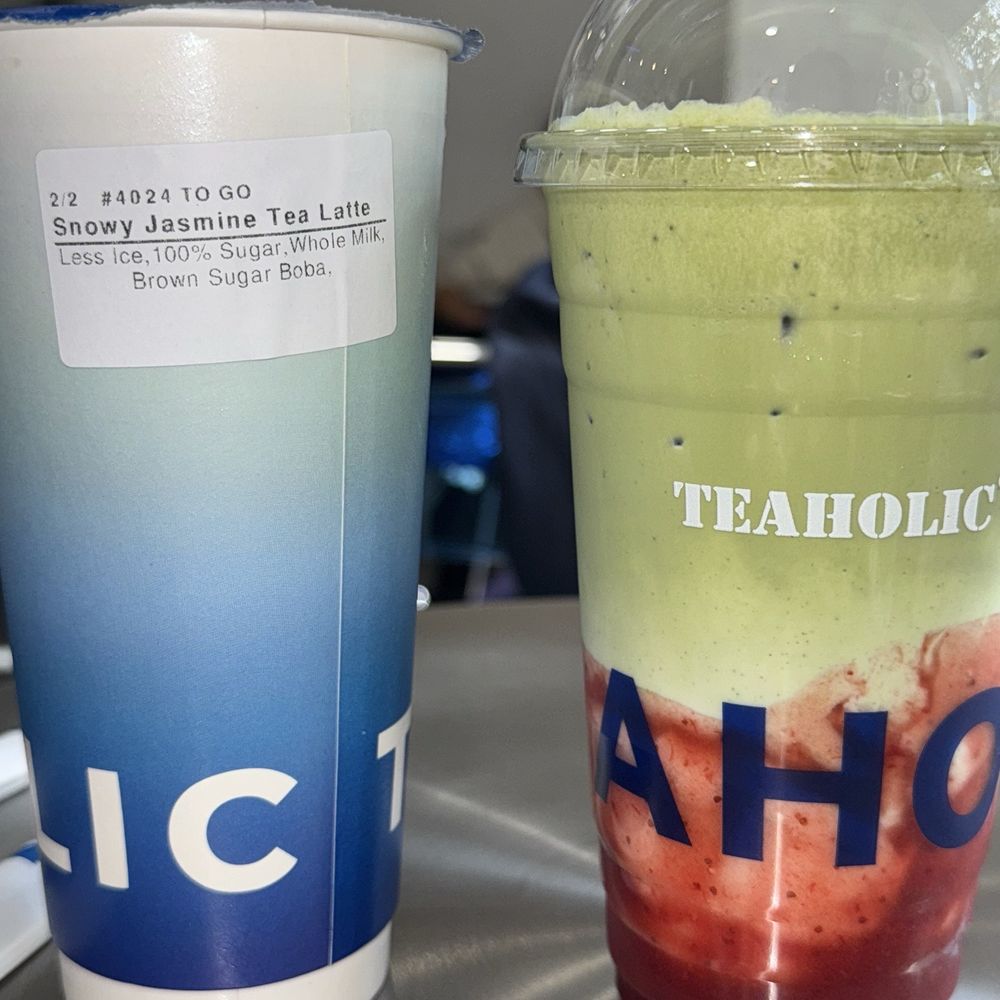 Matcha Strawberry Latte with Mochi and Snowy Jasmine Tea Latte Matcha Strawberry Latte with Mochi and Snowy Jasmine Tea Latte