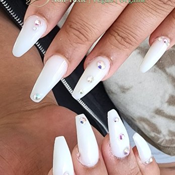 Guiltless Nail Spa - Hybrid Gel Extra Long Coffin Shape + Rhinestones by Jade - Nail Salons Near Me - Houston, Texas