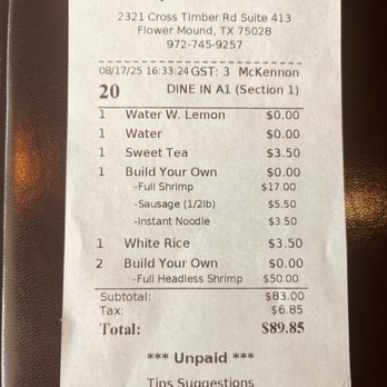 Supreme Boil - Receipt - Seafood Near Me - Flower Mound, Texas