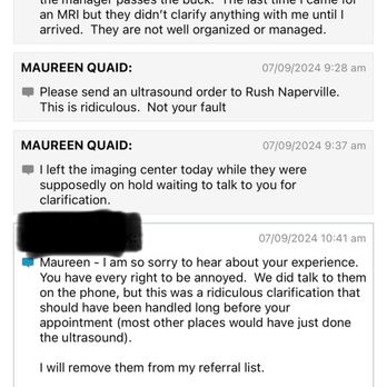 Naperville Imaging Center - This is my response from my dr regarding Naperville Imaging's poor handling of my visit. - Diagnostic Services Near Me - Naperville, Illinois